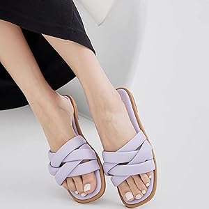 Amazon.com | NELSBREX Women's Leather Cross Strap Flat